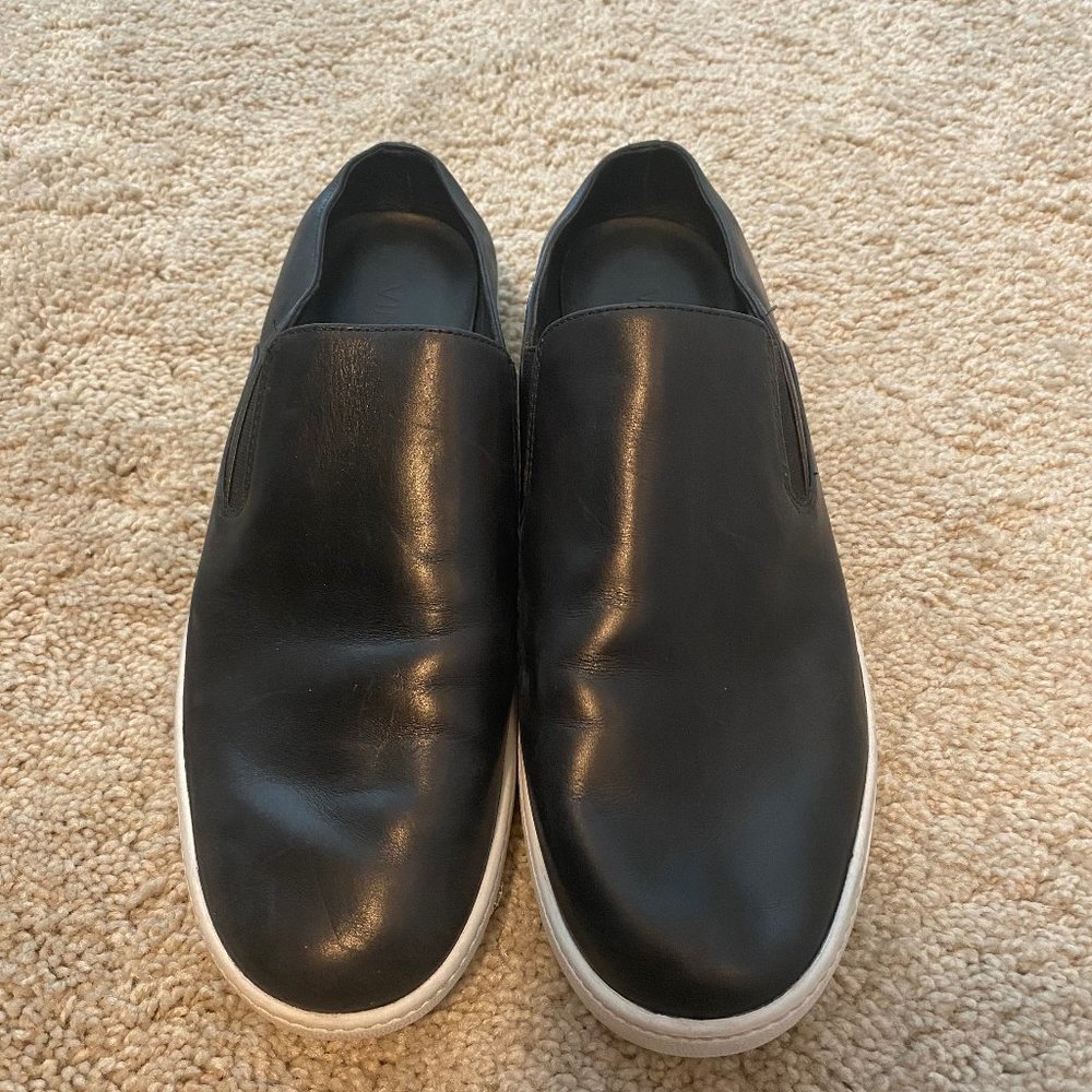 Black Leather Vince Slip-On Sneakers